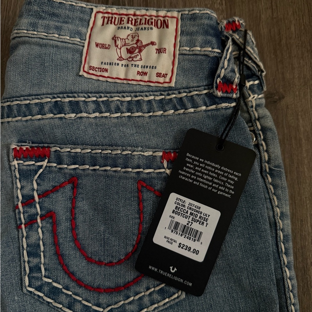 True Religion Blue Boot Cut Jeans with Signature Stitching
